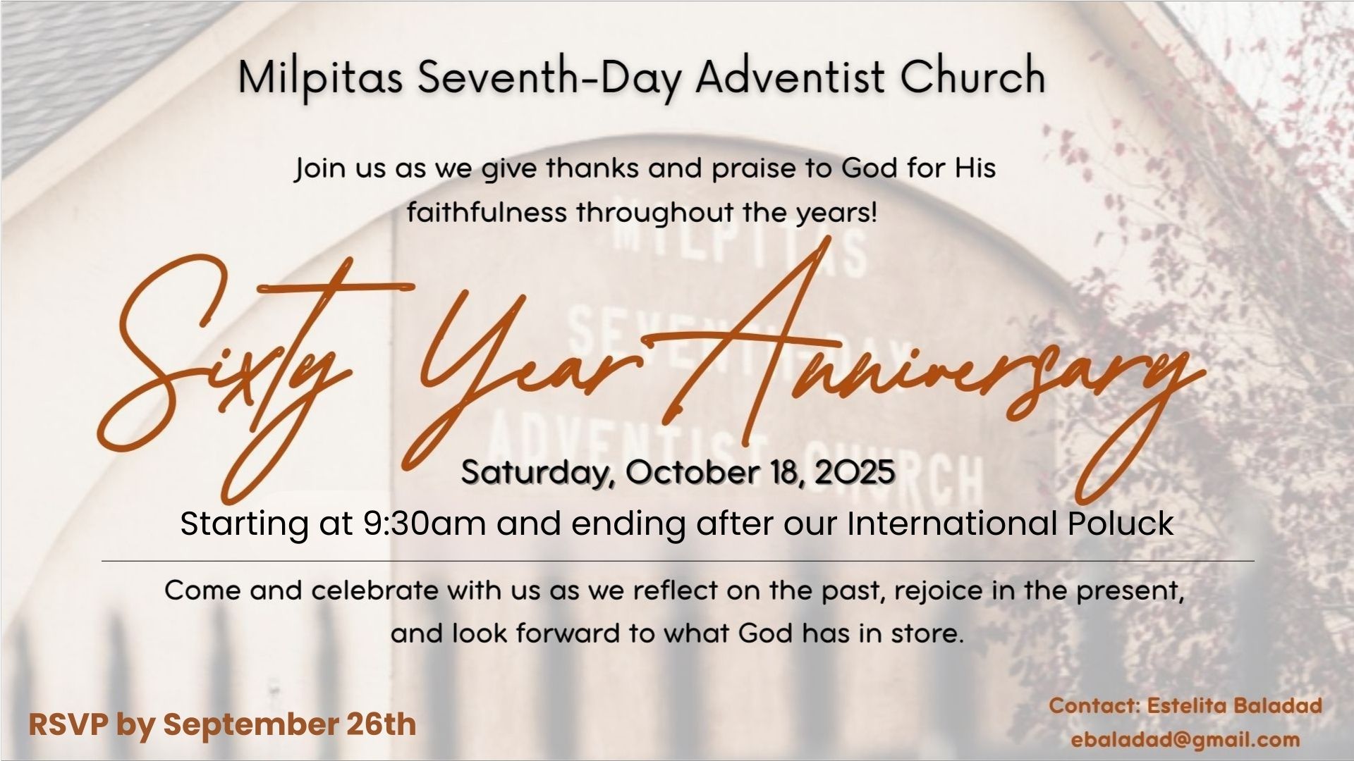 Milpitas Church 60th Anniversary flyer